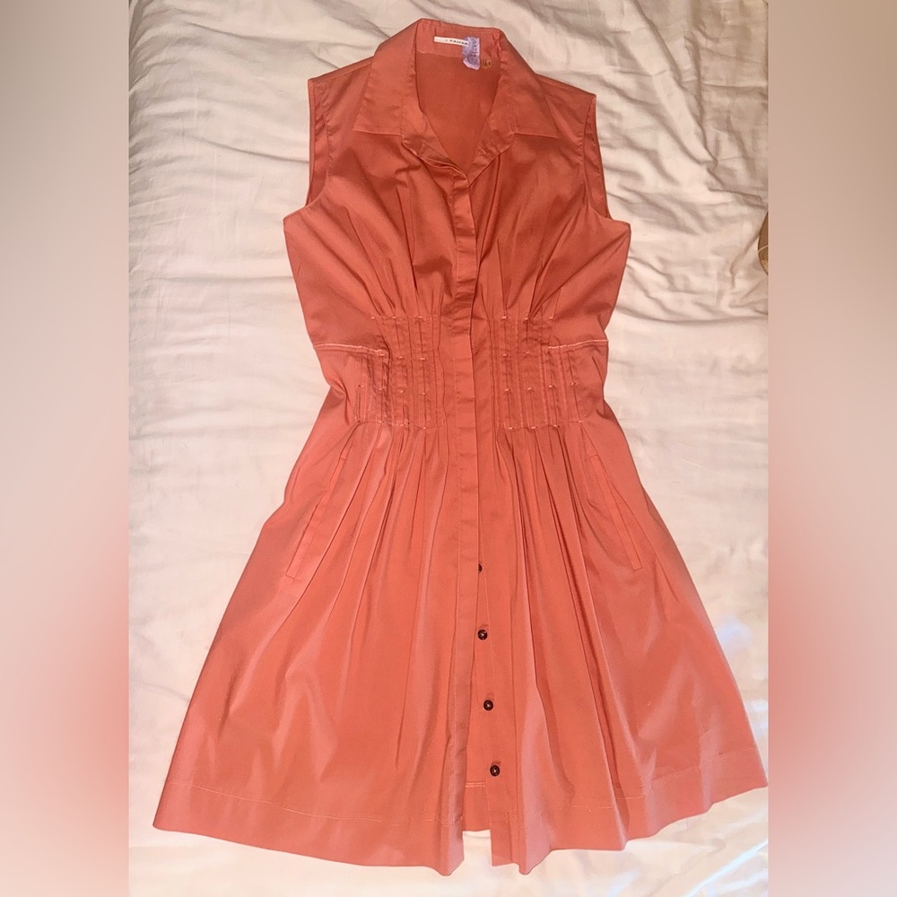 Tahari Orange Pink Buttoned Halter Midi Dress